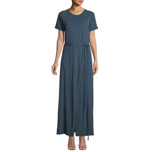 Elizabeth & James Welles Blue Pigment-Dyed Belted Maxi Tee Dress Cotton Jersey L